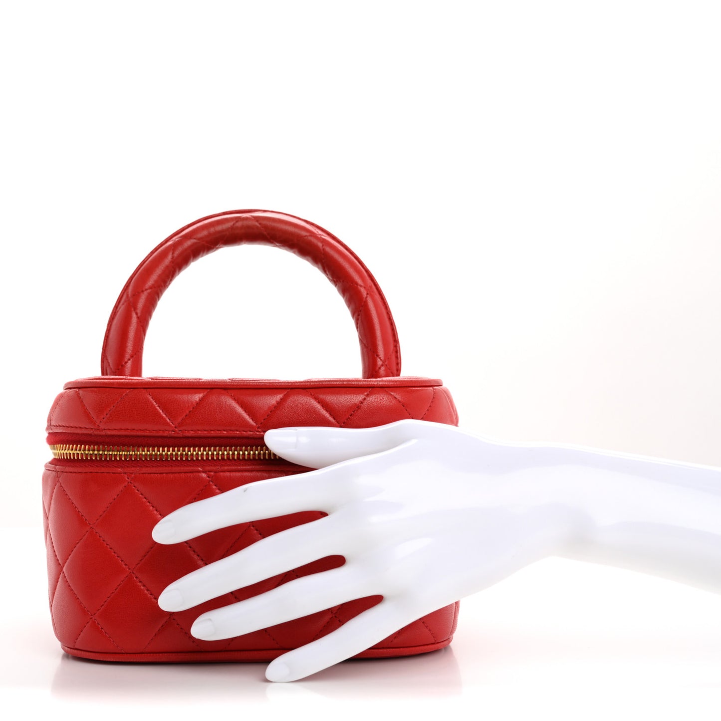 Lambskin Quilted Vanity Case Red