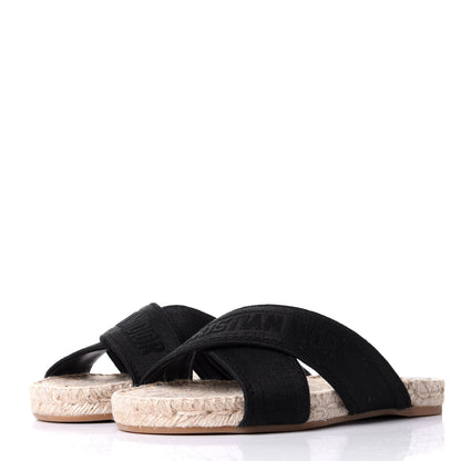 Christian Dior Canvas Embroidered Granville Espadrille Crisscross Flat Slide Sandals 36.5 Black 3 of 10