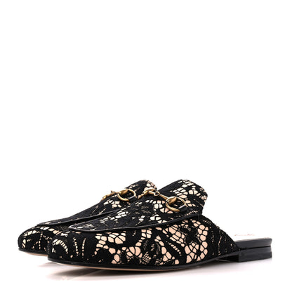 Gucci Lace Malaga Kid Womens Princetown Slippers 36 Black Skin Rose 3 of 8