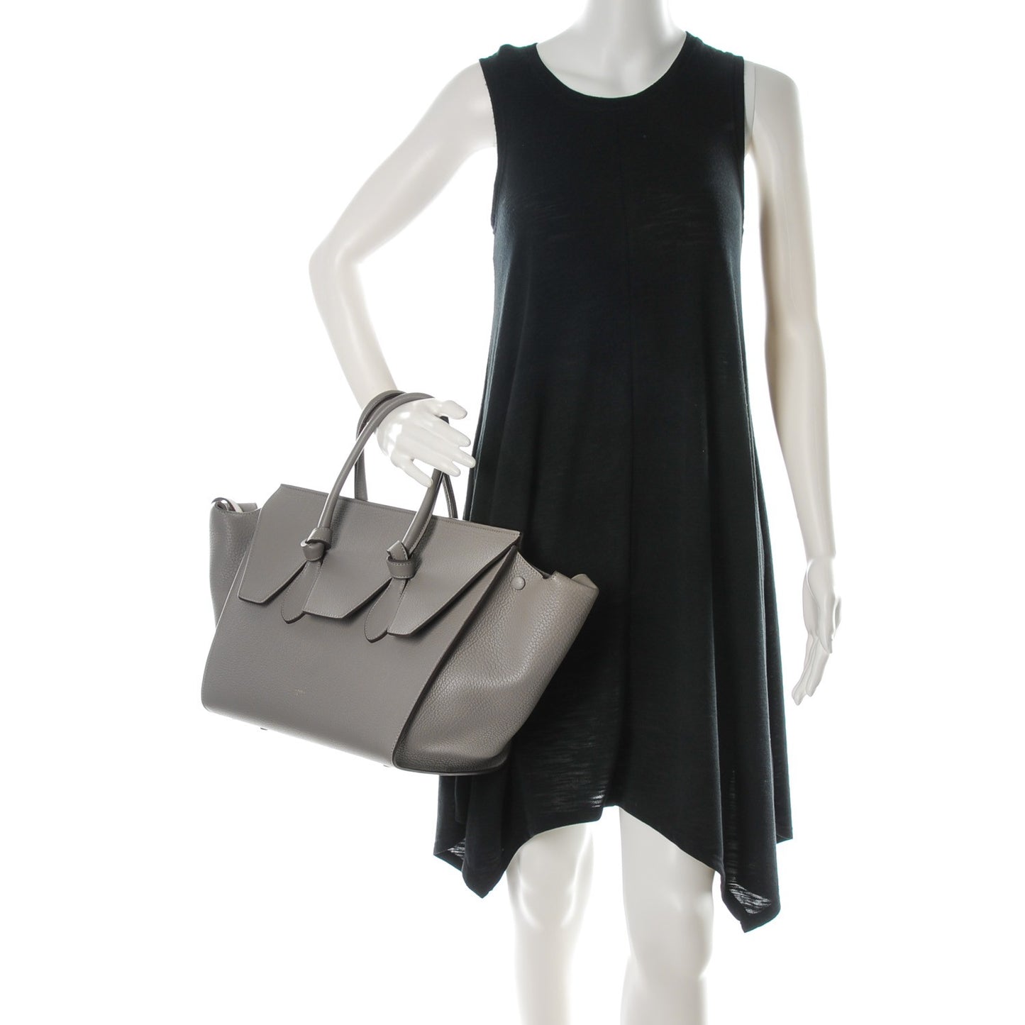 Crisped Calfskin Small Tie Tote Medium Grey