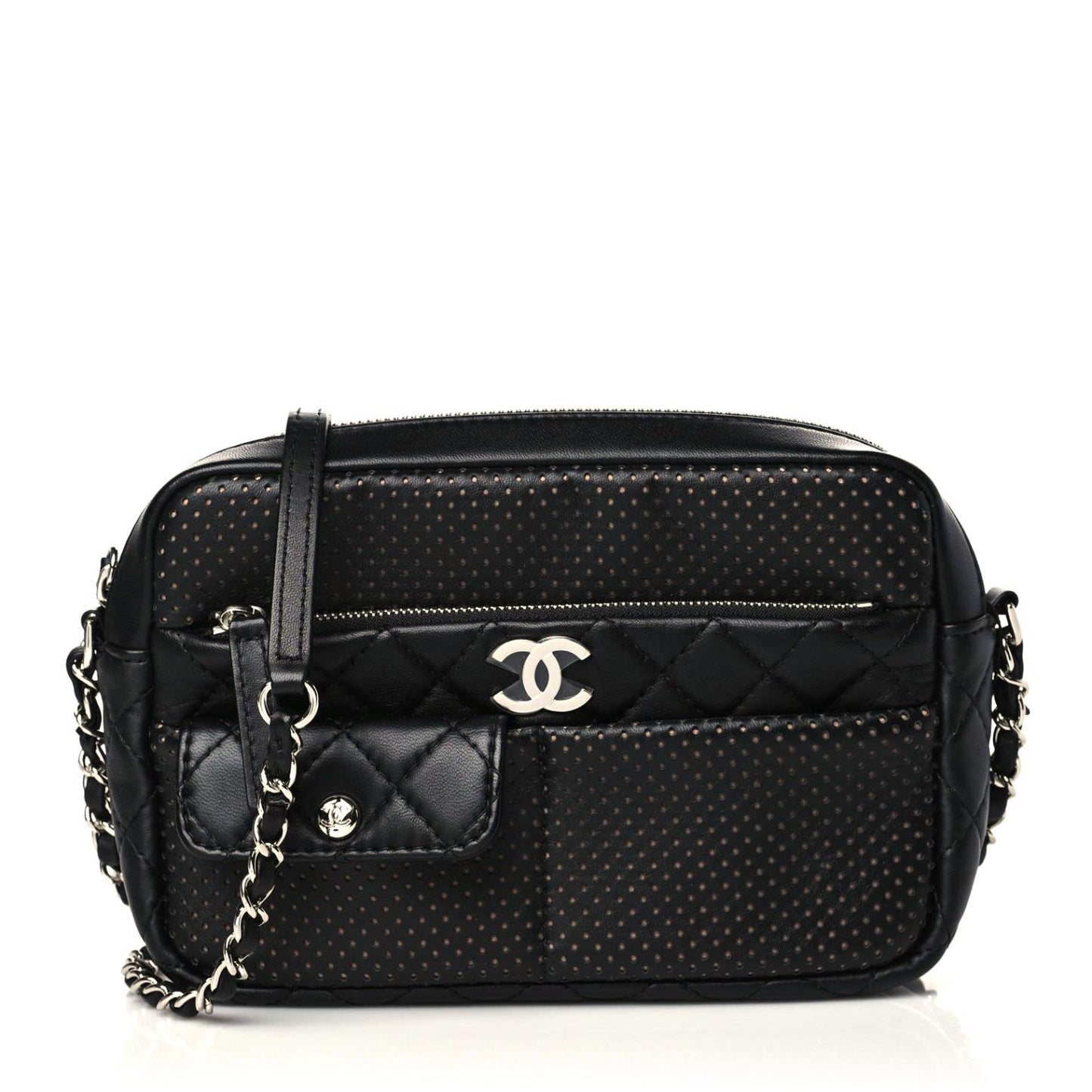 Perforated Calfskin Quilted Ultra Pocket Camera Case Black