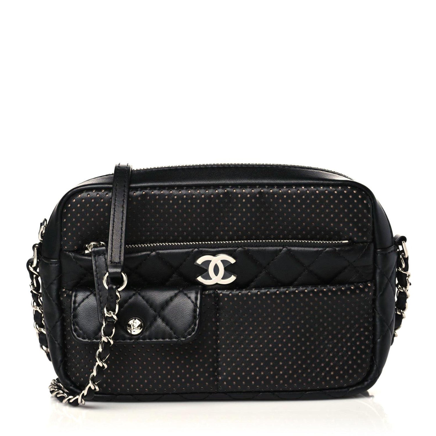 Chanel Perforated Calfskin Quilted Ultra Pocket Camera Case Black 1 of 11
