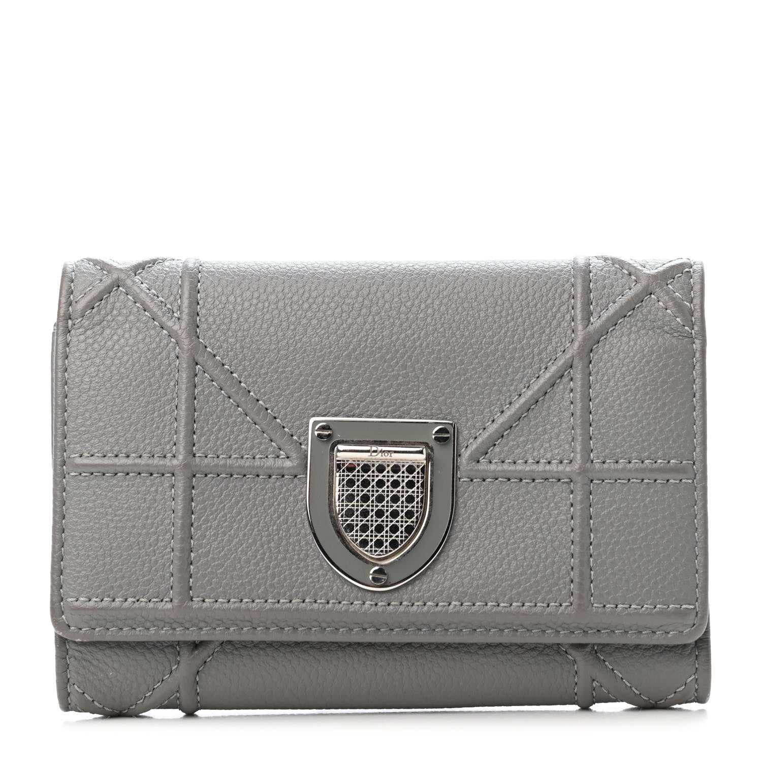 Christian Dior Grained Calfskin Cannage Diorama Elancee Wallet Grey 1 of 4