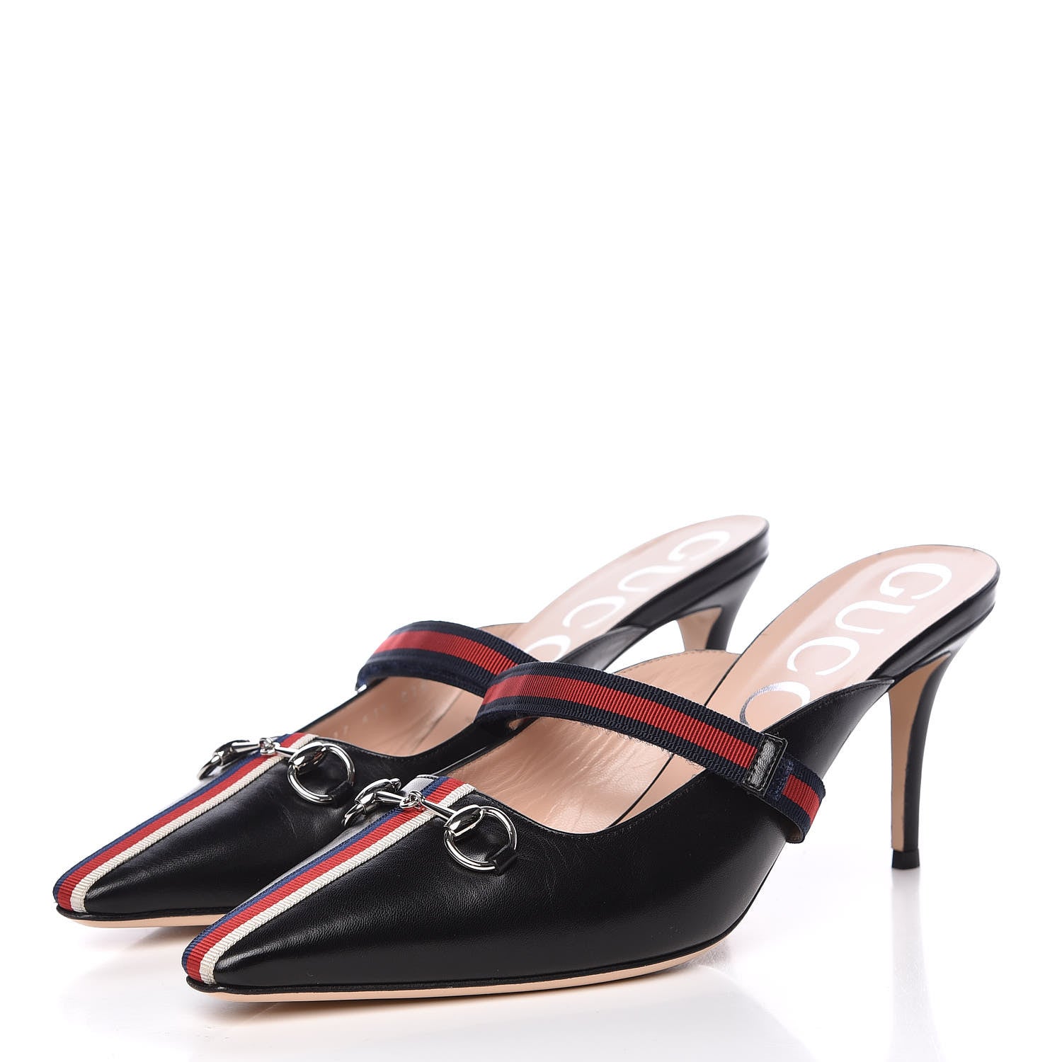 Gucci Malaga Kid Sylvie Web Cross Strap Mid-Heel Slides 41.5 Black 3 of 11