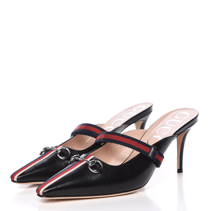 Gucci Malaga Kid Sylvie Web Cross Strap Mid-Heel Slides 41.5 Black 3 of 11