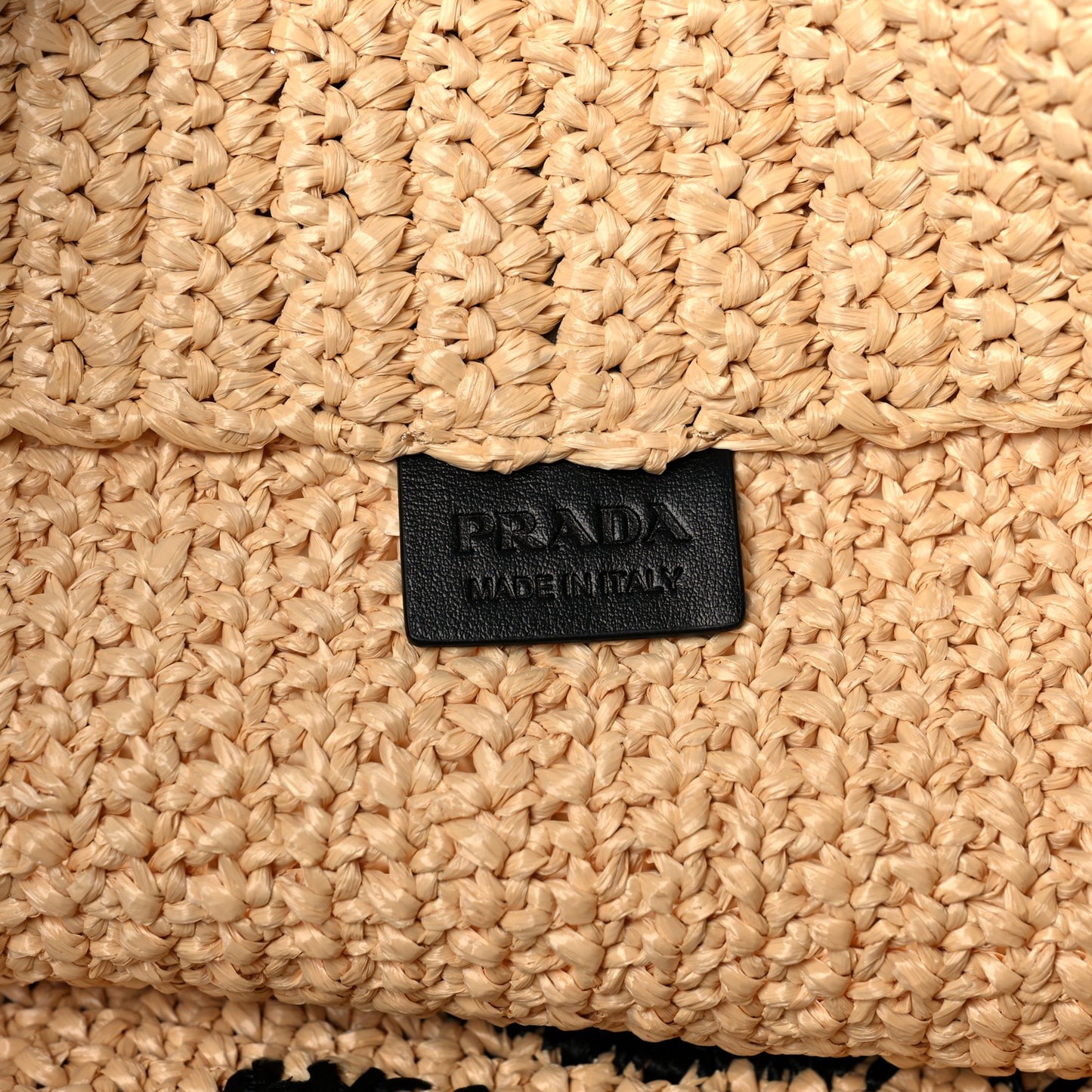 Yarn Raffia Effect Crochet Embroidered Logo Tote Naturale