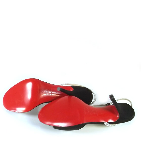 Crepe Satin Alta Perla Strass 100 Slingback Heels 39 Black