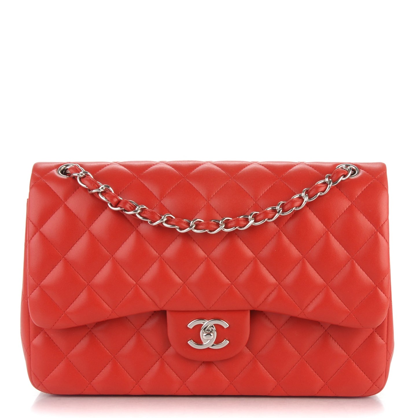 Lambskin Quilted Jumbo Double Flap Red