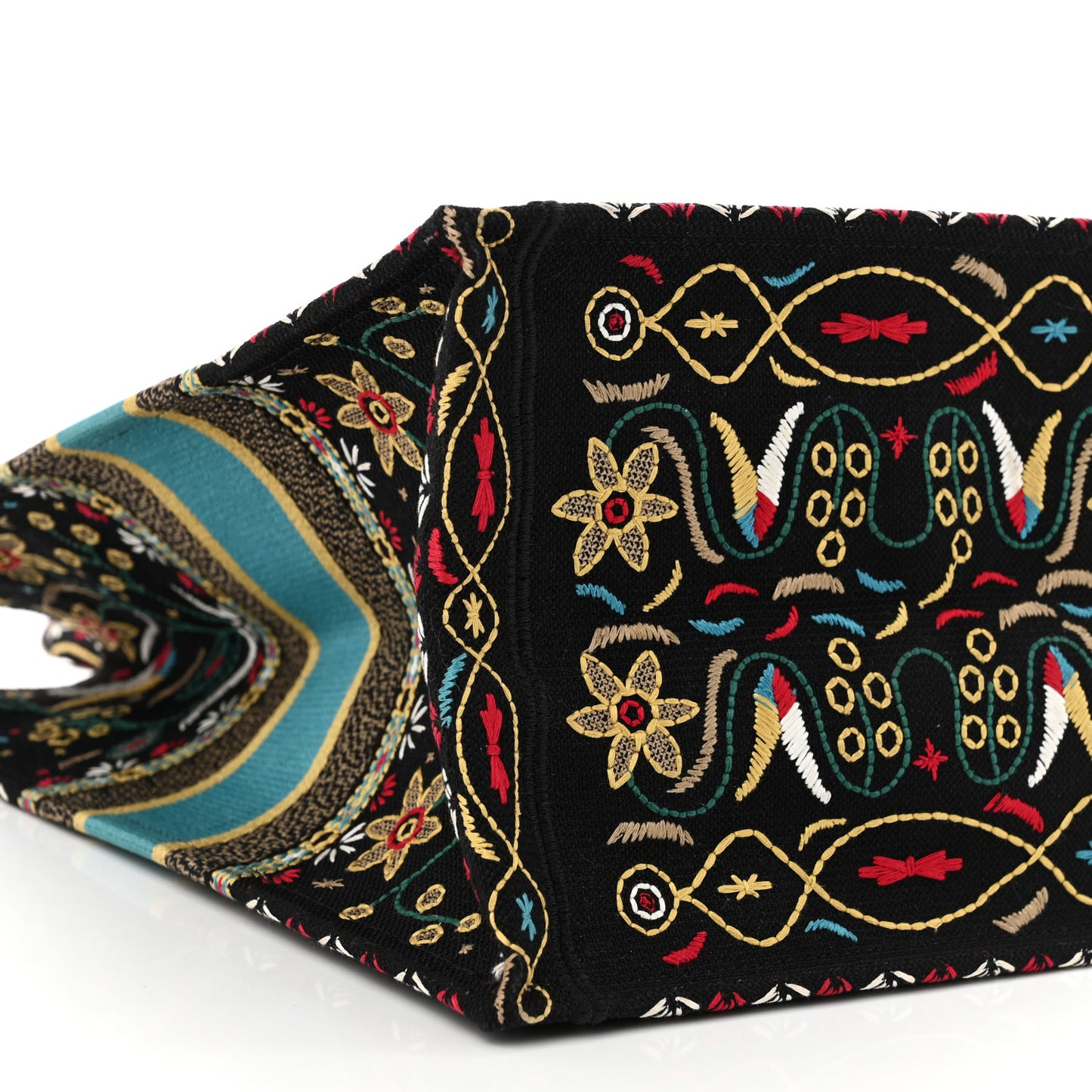 Canvas Embroidered Large Flowers Heart Book Tote Black Multicolor