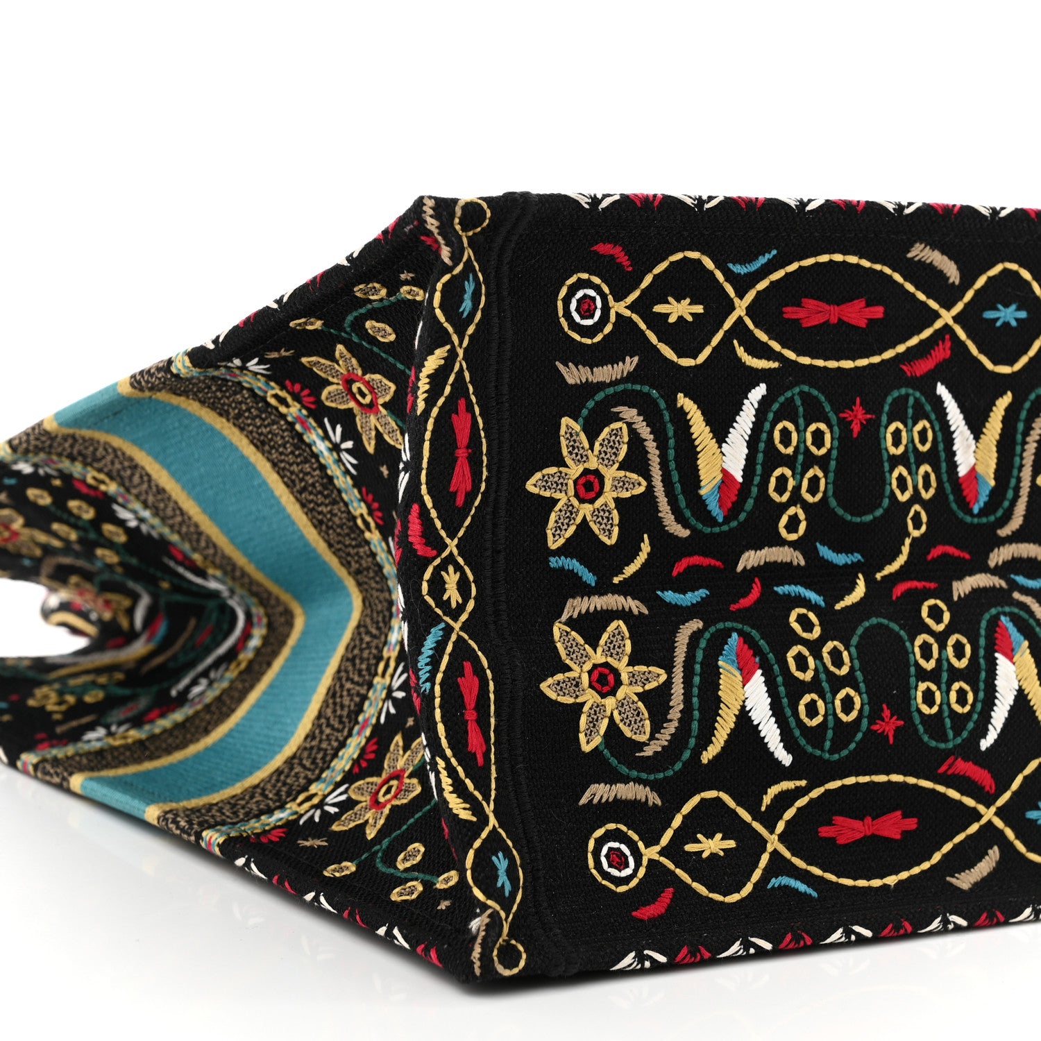 Christian Dior Canvas Embroidered Large Flowers Heart Book Tote Black Multicolor 9 of 10