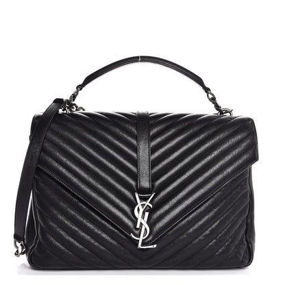 Saint Laurent Sheepskin Matelasse Chevron Monogram Large College Satchel Black 1 of 9