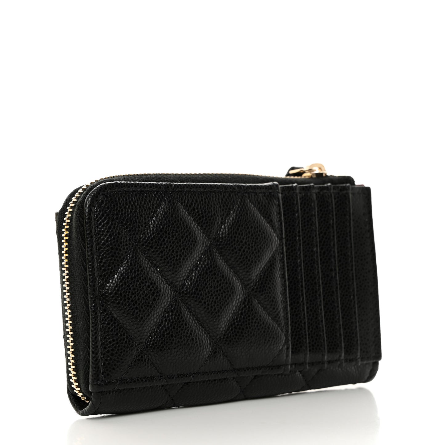 Caviar Quilted CC Zip Around Card Holder Black