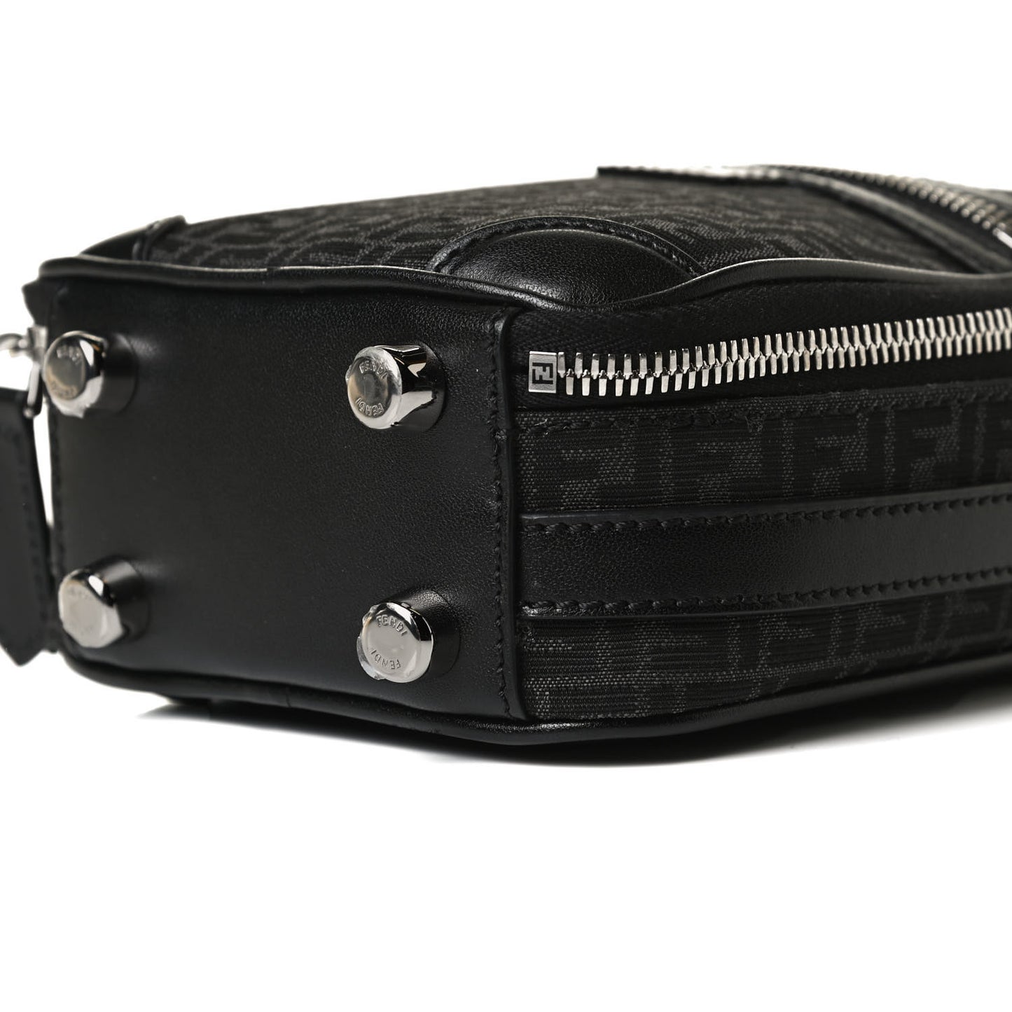 Recycled Fabric Jacquard Vitello Astro Micro FF Mini Trolley Bag Asfalto Black