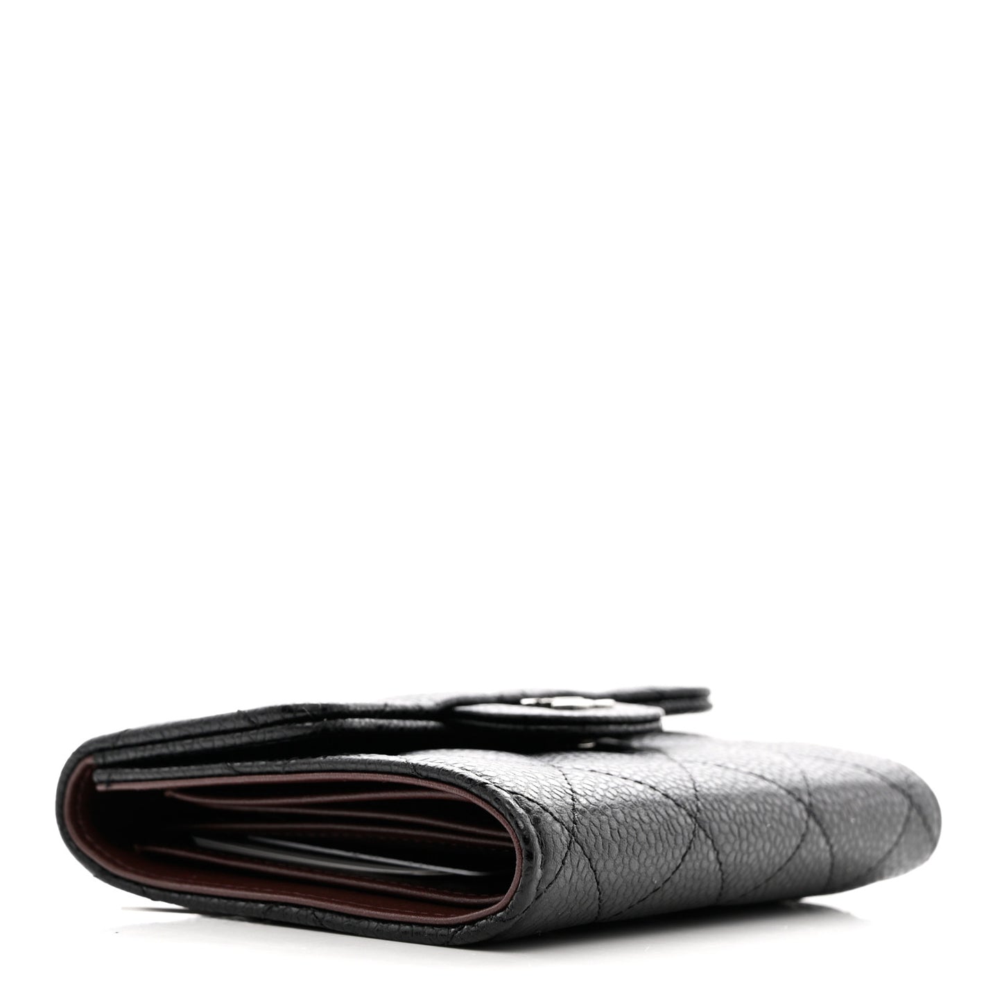 Caviar Quilted Compact Flap Wallet Black