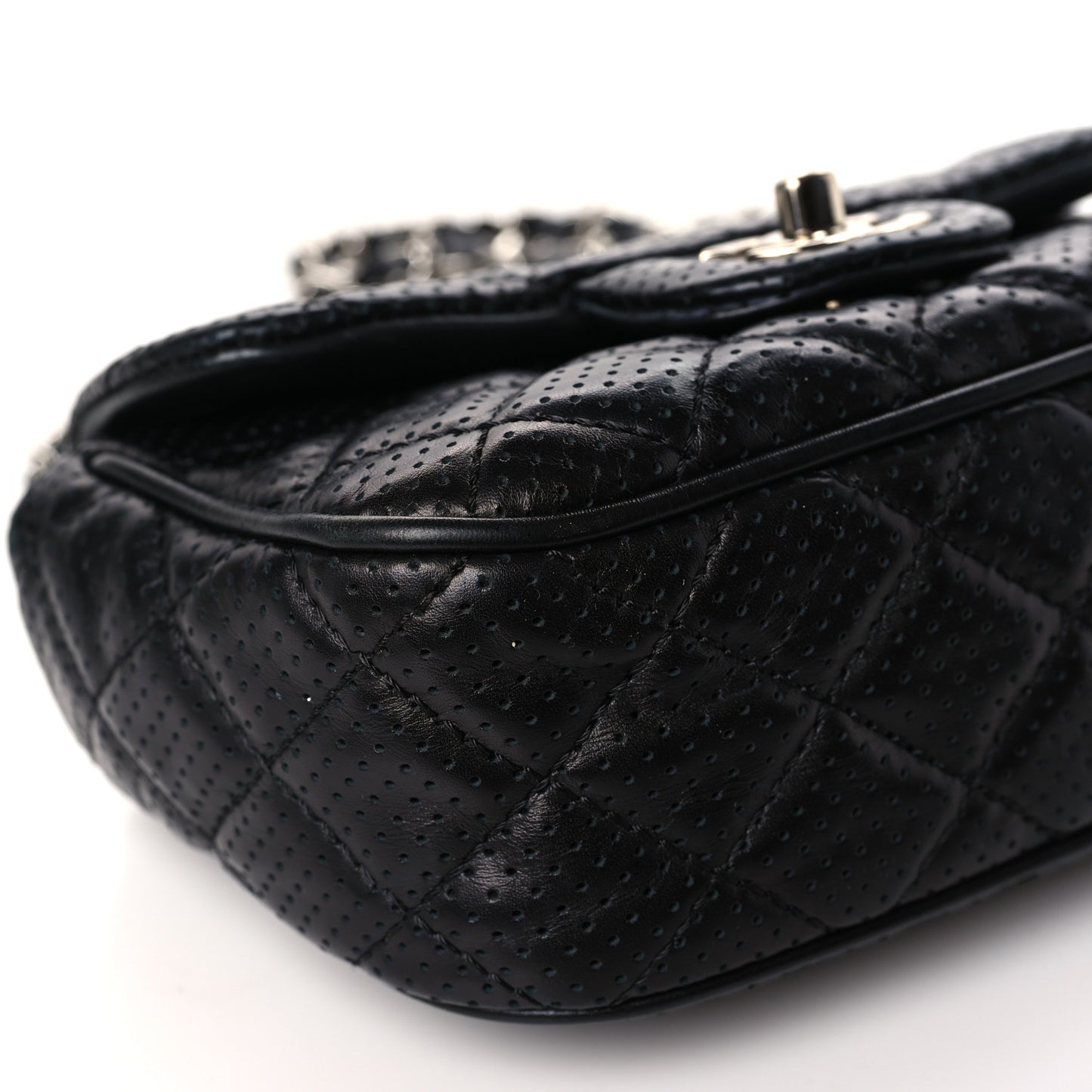 Lambskin Perforated Mini Rectangular Flap Black