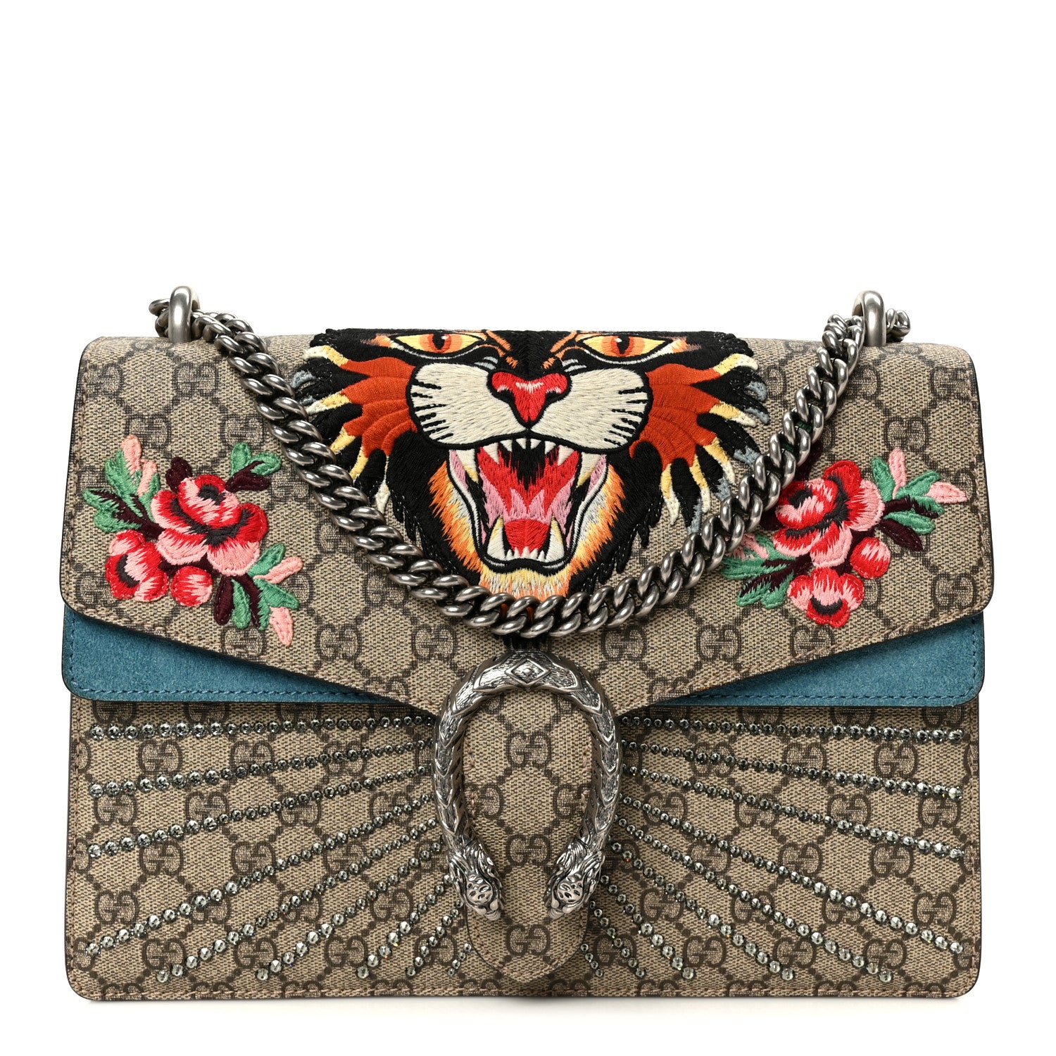 Gucci GG Supreme Monogram Angry Cat Embroidered Medium Dionysus Shoulder Bag Beige Ultramarine 1 of 12