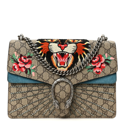 Gucci GG Supreme Monogram Angry Cat Embroidered Medium Dionysus Shoulder Bag Beige Ultramarine 1 of 12