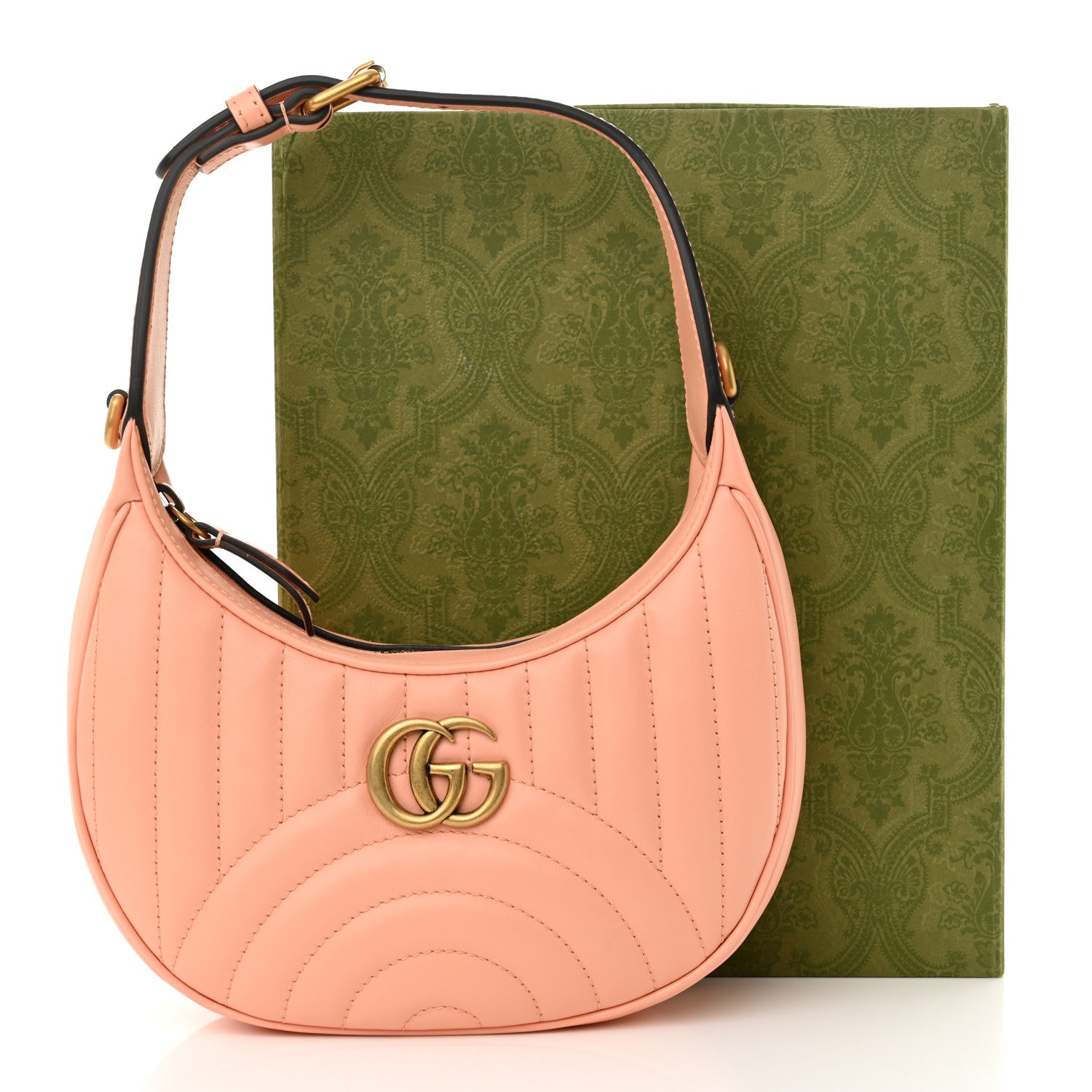 Gucci Calfskin Vertical Ring Matelasse Mini GG Marmont Half Moon Hobo Peachy Chic 11 of 11