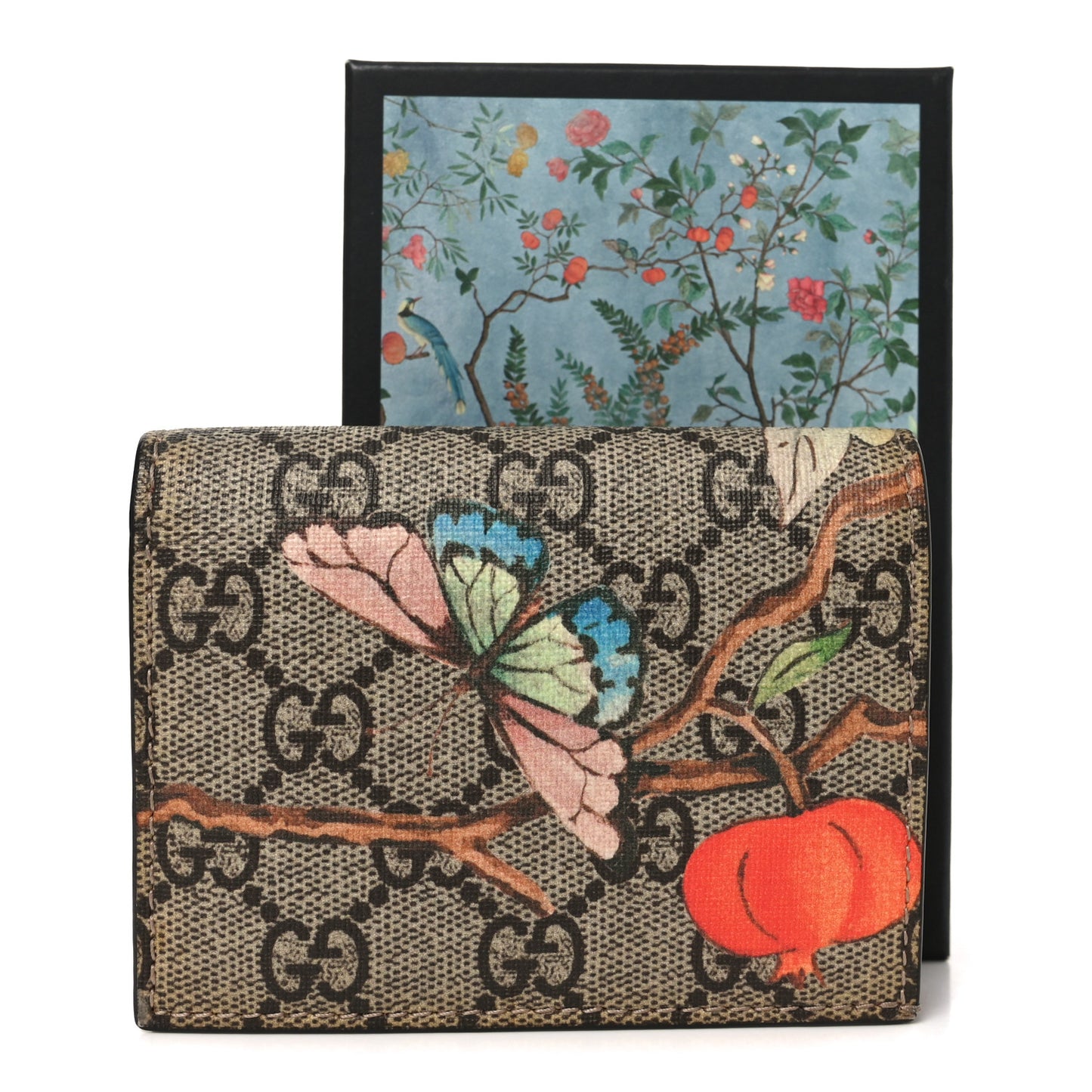 GG Supreme Monogram Tian Card Case Beige Multicolor Red