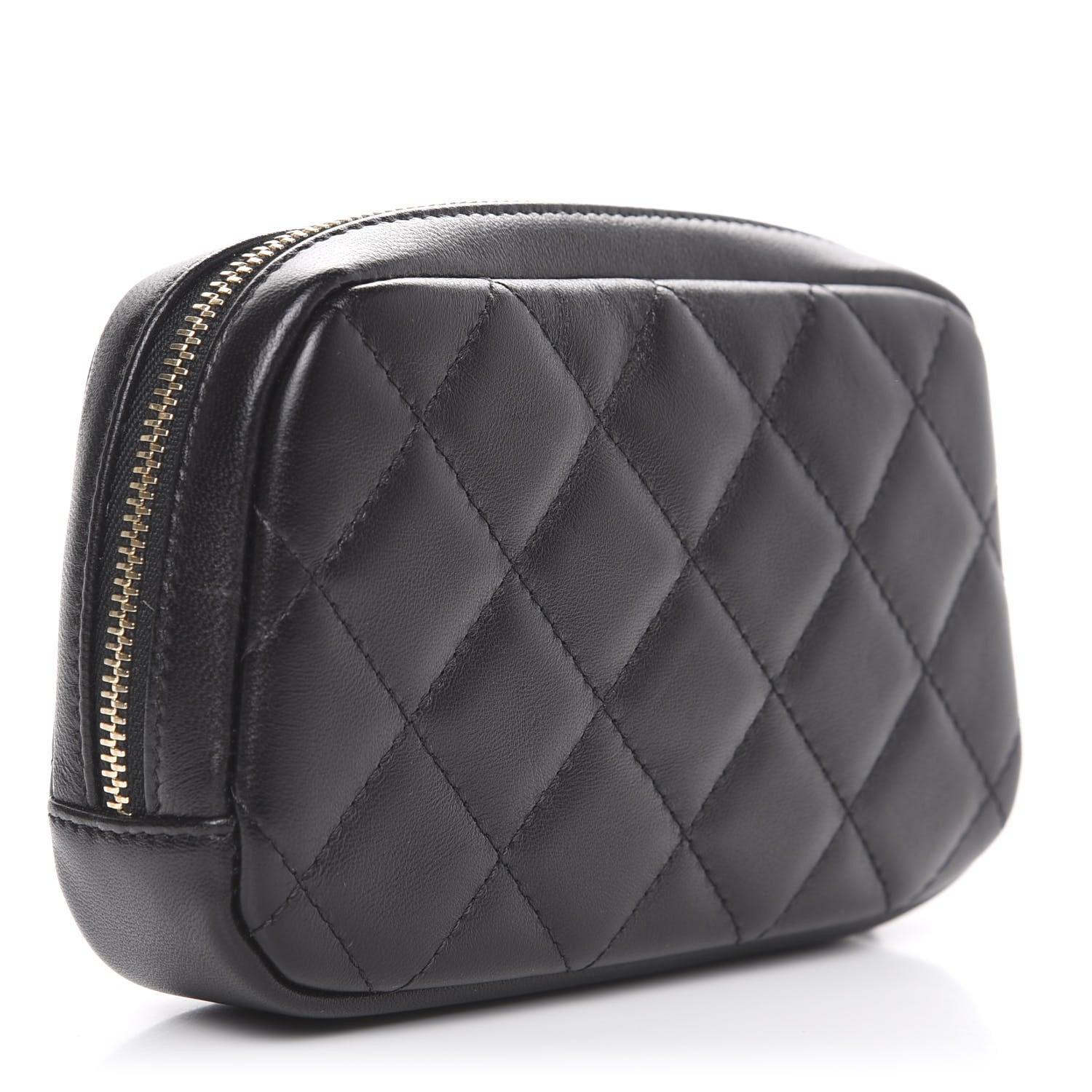 Chanel Lambskin Quilted Small Curvy Pouch Cosmetic Case Black 2 of 9