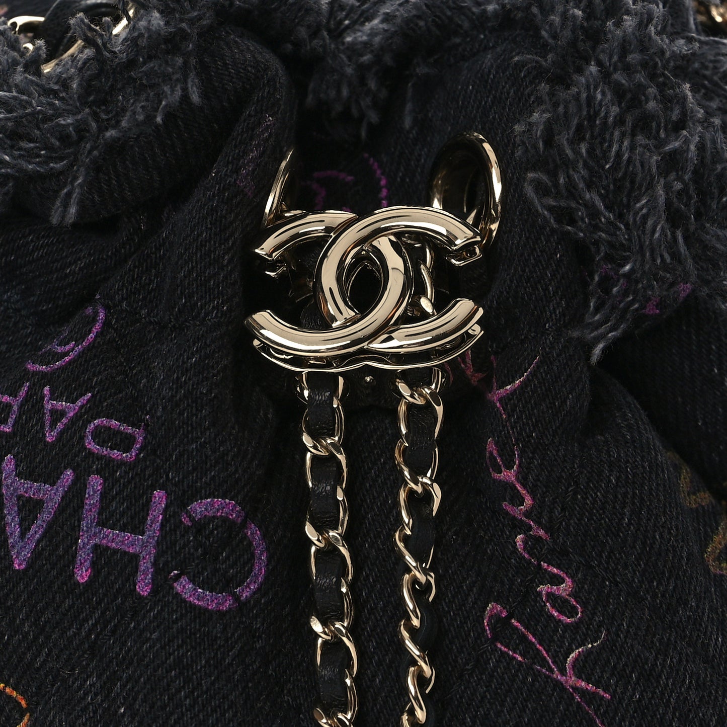 Denim Quilted Mood Small Bucket With Chain Black Multicolor