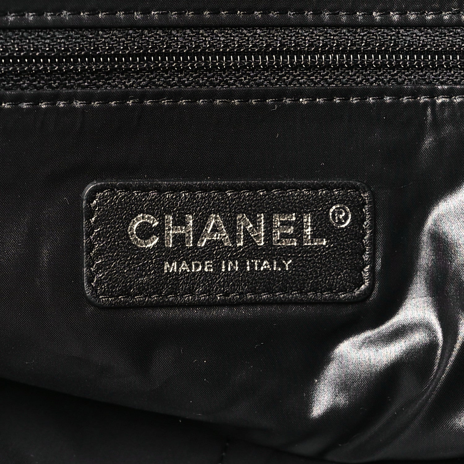 Chanel Nylon Stitched Printed Logo Shopping Bag Black White 6 of 10