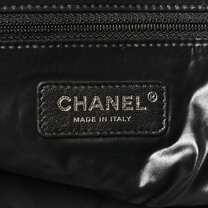 Chanel Nylon Stitched Printed Logo Shopping Bag Black White 6 of 10