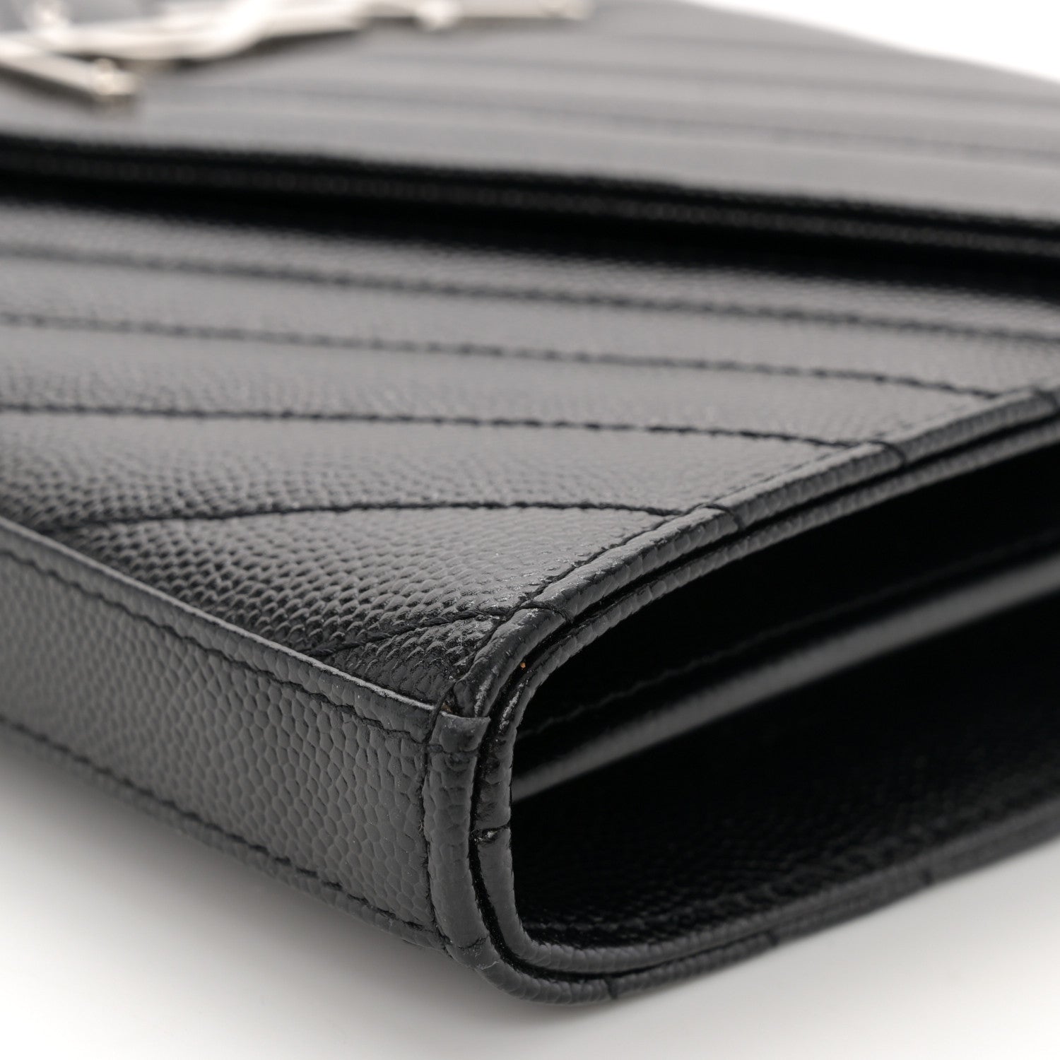Saint Laurent Grain De Poudre Matelasse Chevron Monogram Chain Wallet Black 9 of 9