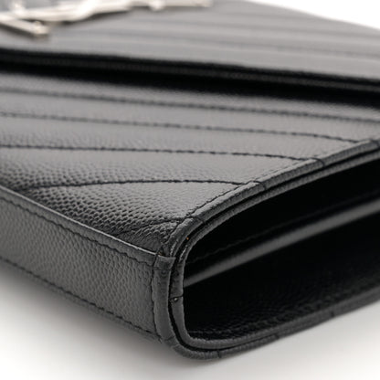 Saint Laurent Grain De Poudre Matelasse Chevron Monogram Chain Wallet Black 9 of 9