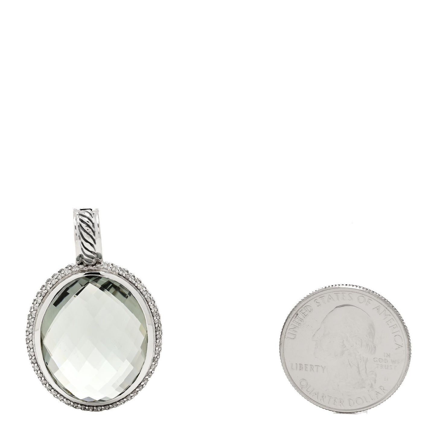 Sterling Silver Diamond Prasiolite 23mm Cerise Pendant