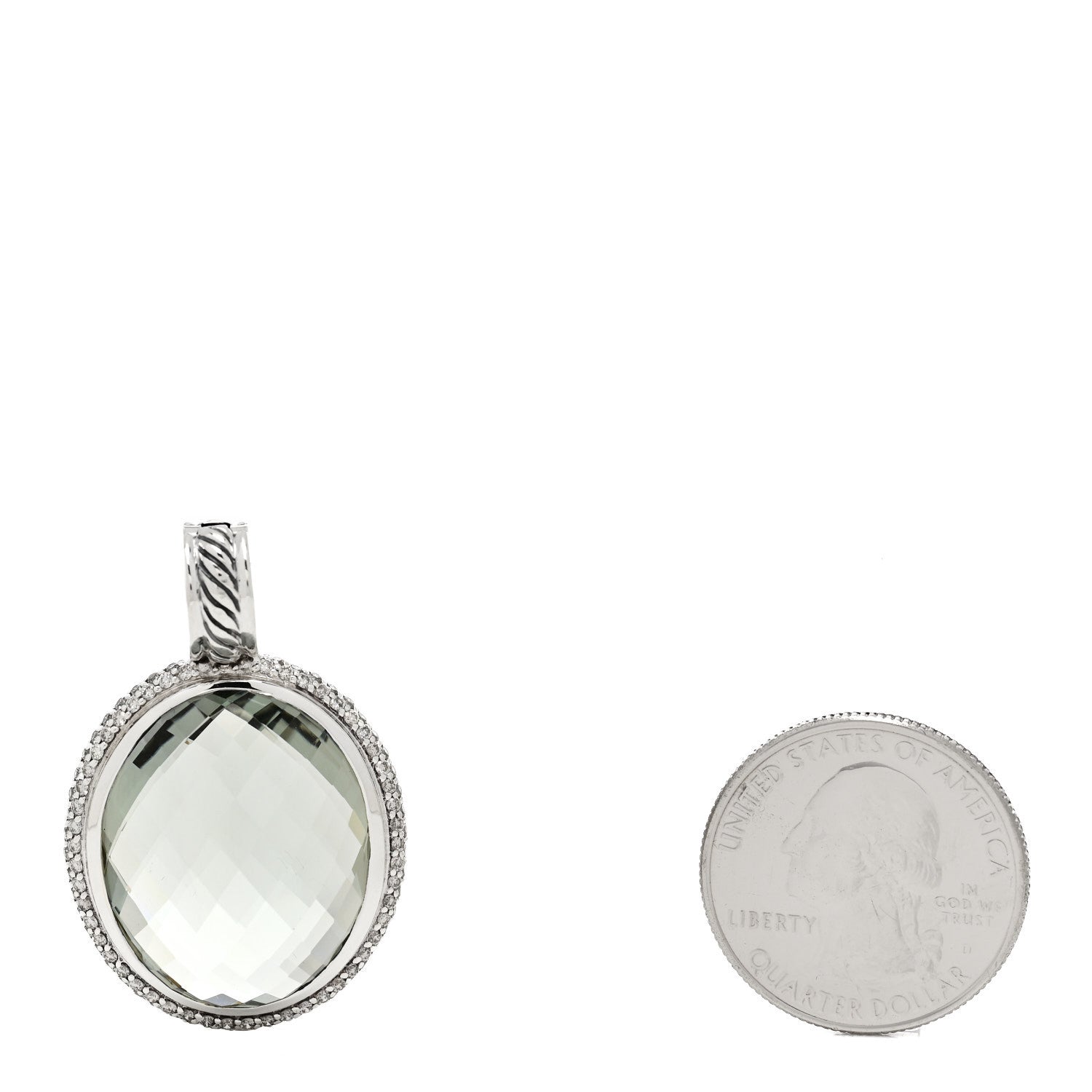 David Yurman Sterling Silver Diamond Prasiolite 23mm Cerise Pendant 2 of 4