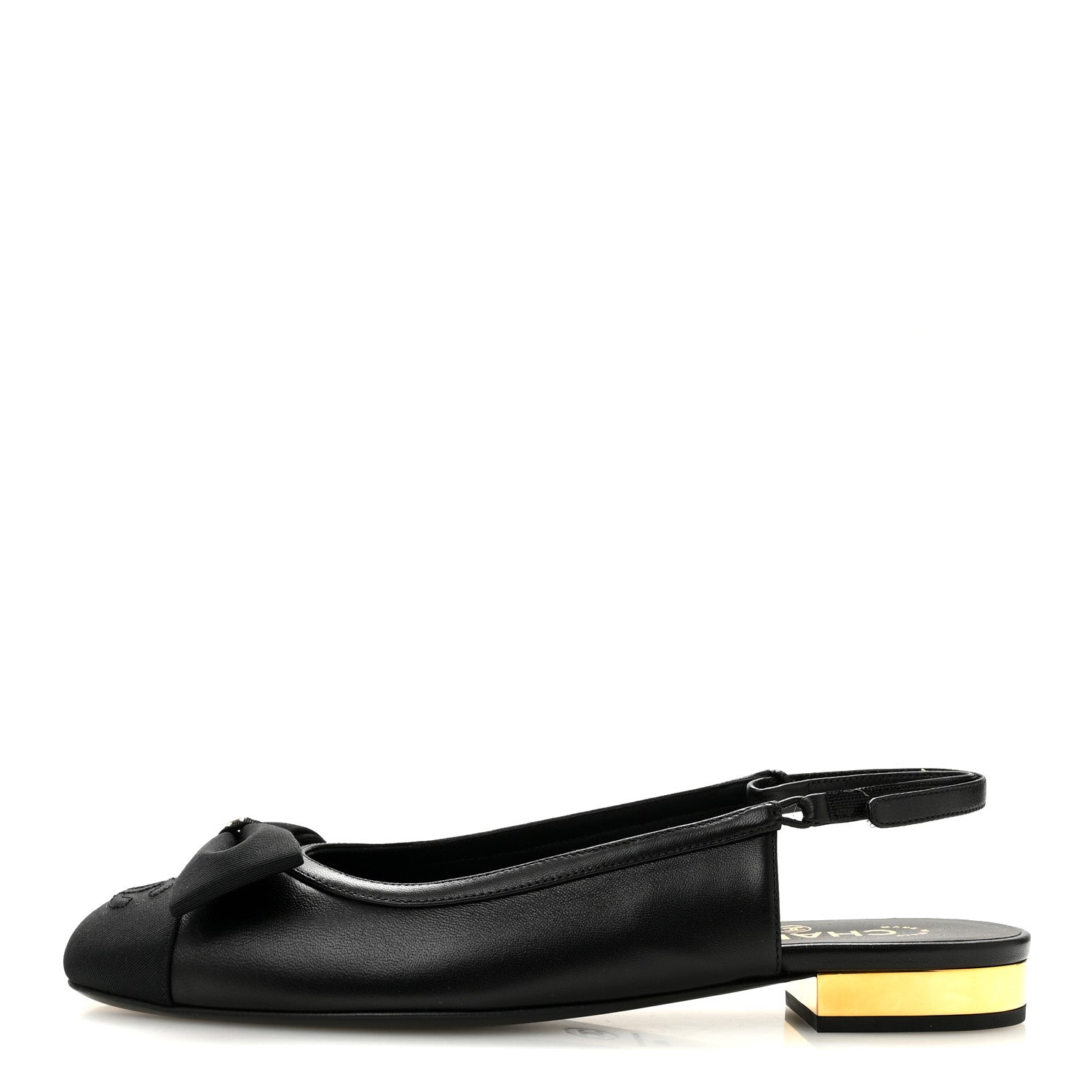 Chanel Lambskin Grosgrain Bow Cap Toe CC Slingback Flats 40 Black 1 of 10