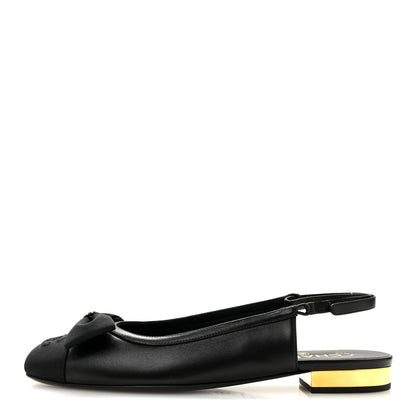 Chanel Lambskin Grosgrain Bow Cap Toe CC Slingback Flats 40 Black 1 of 10