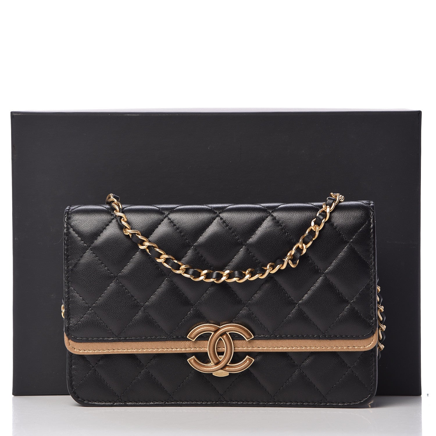 Chanel Lambskin Quilted CC Chic Wallet on Chain WOC Black Gold 12 of 12