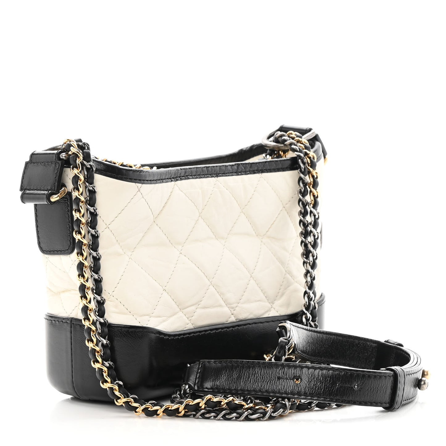Aged Calfskin Quilted Small Gabrielle Hobo Black White