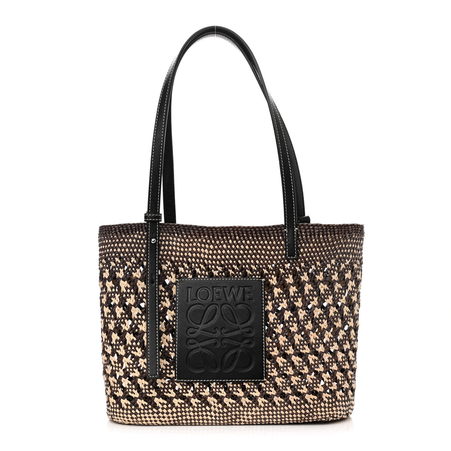 Loewe Calfskin Raffia Paula's Ibiza Small Basket Tote Natural Navy Blue 1 of 10