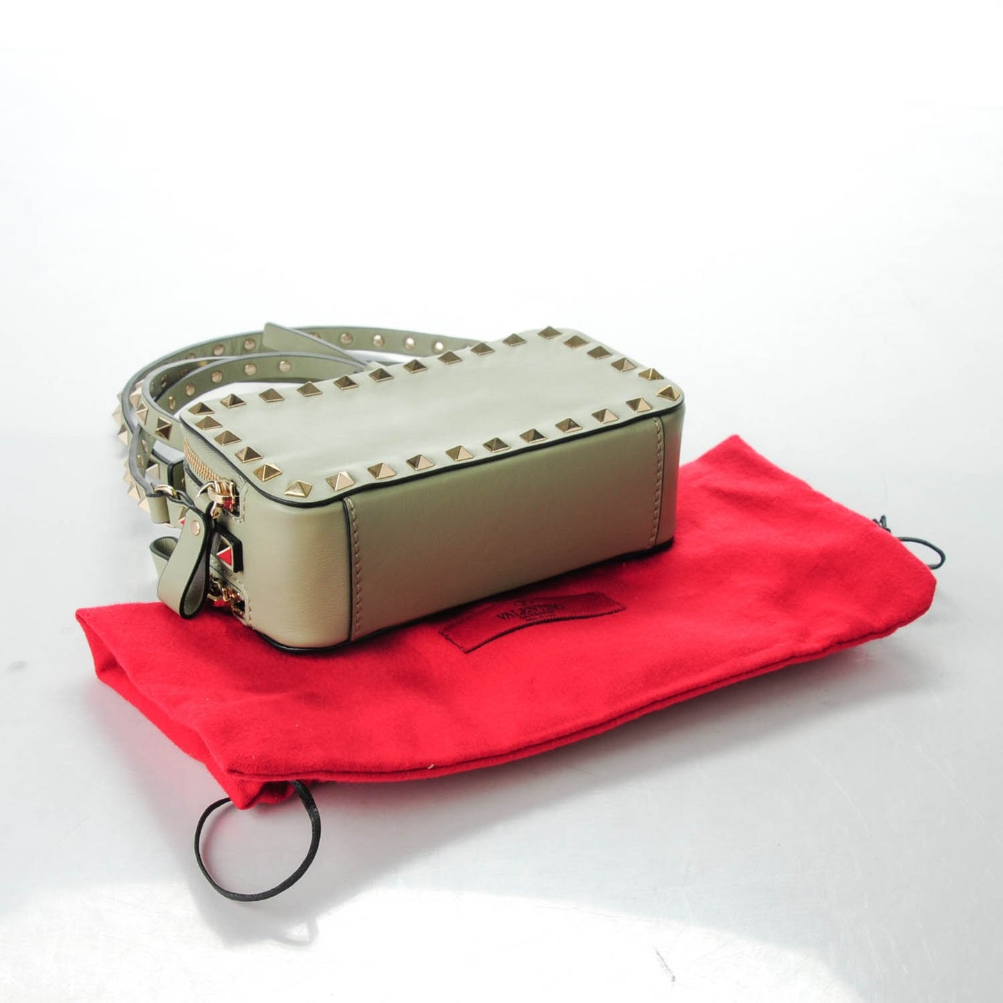 Vitello Rockstud Double Zip Camera Crossbody Water Green