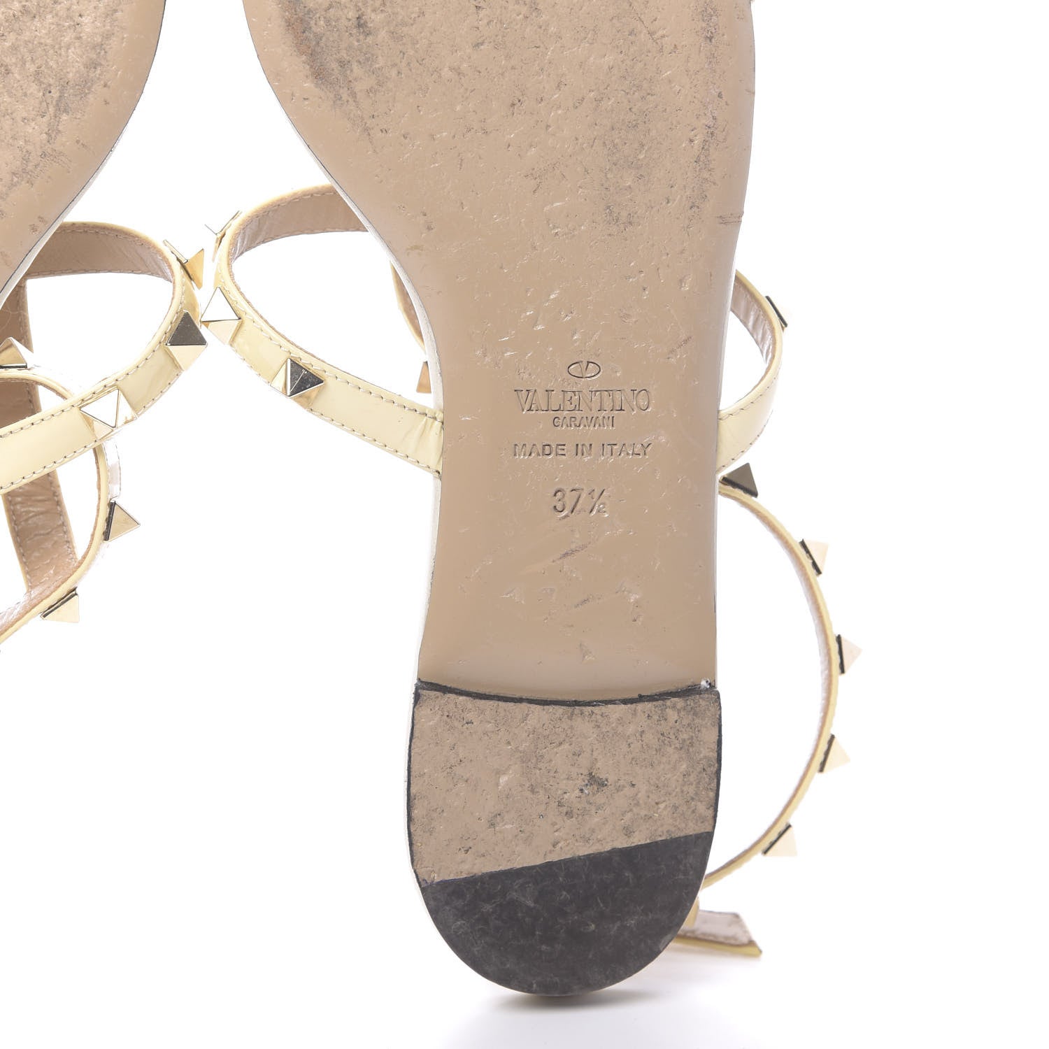 Valentino Garavani Patent Rockstud Ankle Strap Flat Sandals 37.5 Ivory 10 of 11