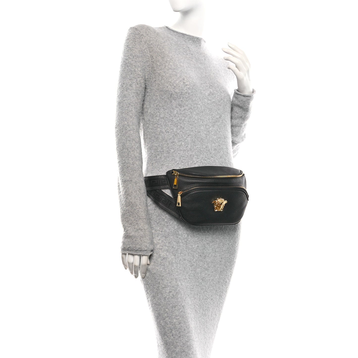 Calfskin Double Zip Medusa Belt Bag Black