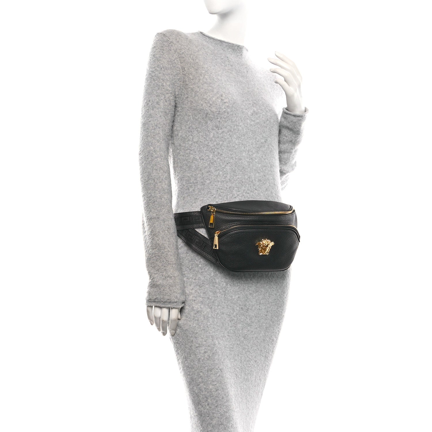 Versace Calfskin Double Zip Medusa Belt Bag Black 2 of 9