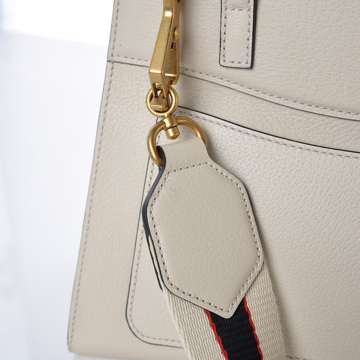 Grained Calfskin Web Stripe Butterfly Medium Totem Top Handle Bag White