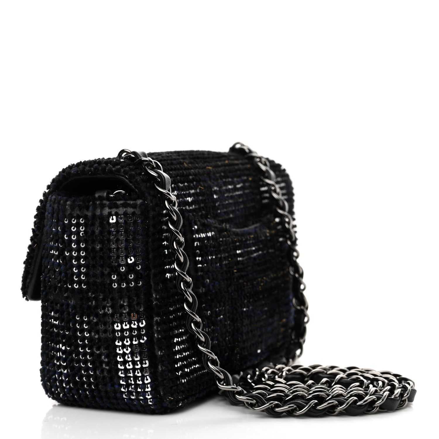 Chanel Sequin Mini Rectangular Single Flap Black Silver 3 of 13
