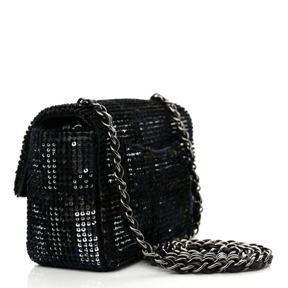 Chanel Sequin Mini Rectangular Single Flap Black Silver 3 of 13