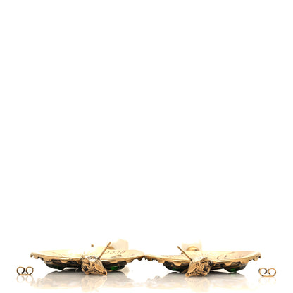 Gucci Metal Pearl Resin Heart Double G Drop Earrings Aged Gold Green 3 of 5