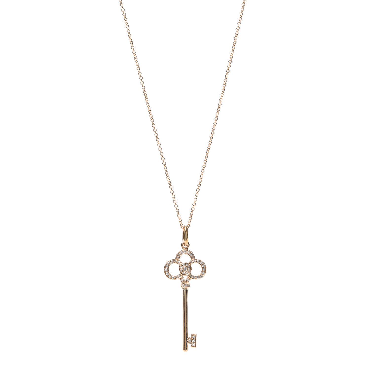 Tiffany 18K Yellow Gold Diamond Crown Key Pendant Necklace 1 of 5