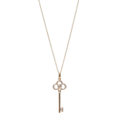 Tiffany 18K Yellow Gold Diamond Crown Key Pendant Necklace 1 of 5
