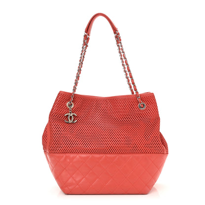 Chanel Calfskin Perforated Up In The Air North South Tote Red 1 of 10