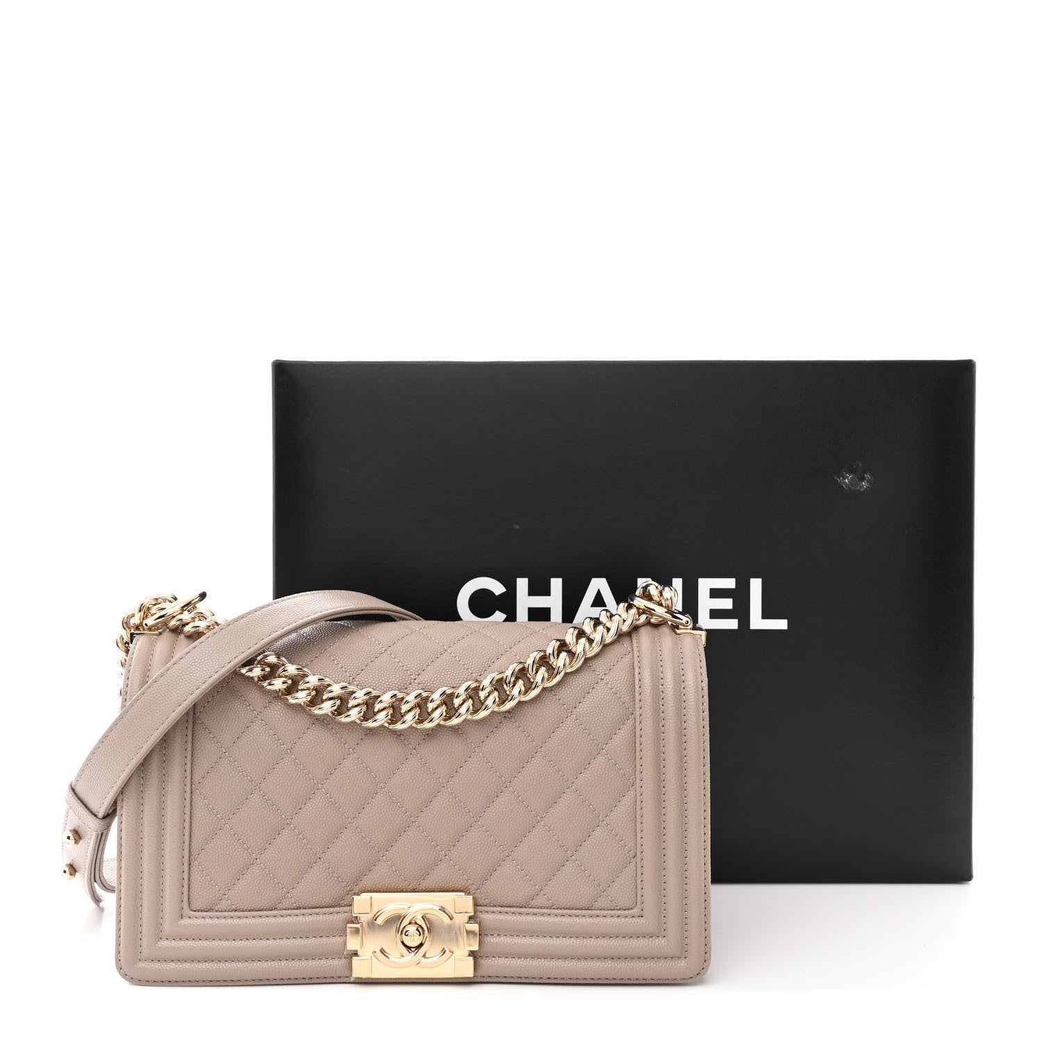 Chanel Caviar Quilted Medium Boy Flap Dark Beige 11 of 11