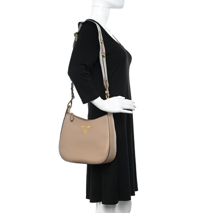 Prada Vitello Phenix Zippered Messenger Hobo Cammeo 2 of 11