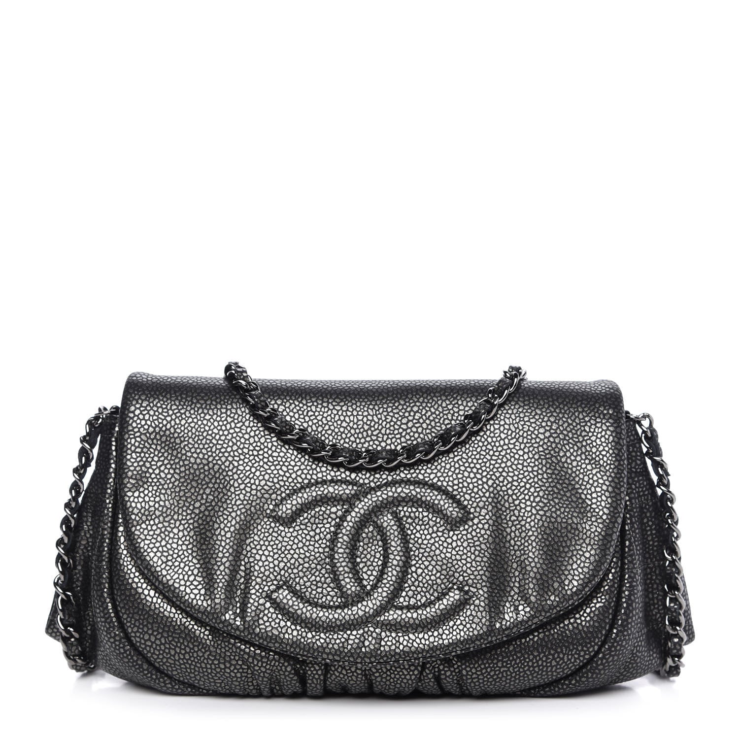 Chanel Metallic Caviar Half Moon Wallet On Chain WOC Dark Silver 1 of 11